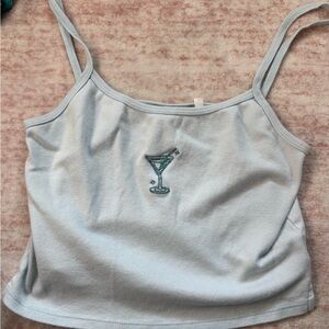 PacSun Light Blue Spaghetti Strap Tank with Cocktail Embroidery